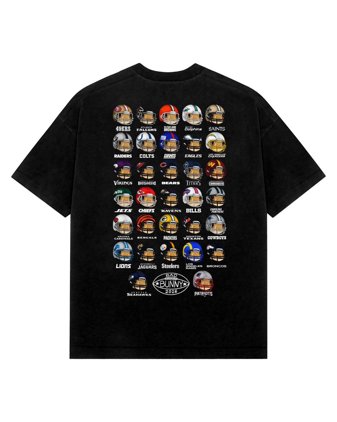 Playera Bad Bunny Super Tazon Cascos NFL