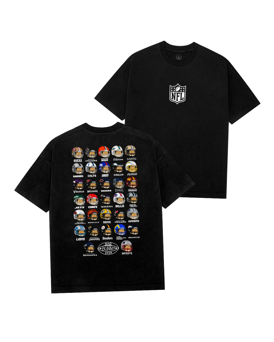 Playera Bad Bunny Super Tazon Cascos NFL